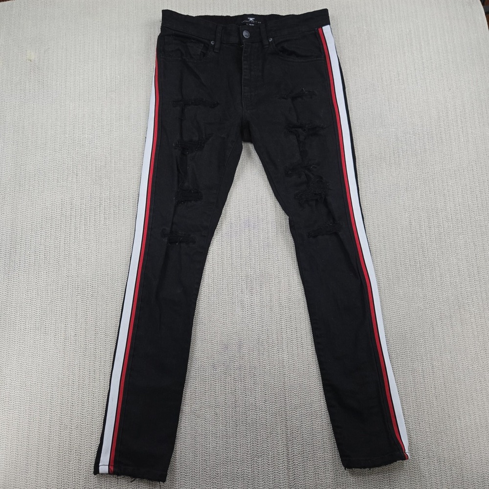 Jordan Craig Jeans Mens 32x32 Black Skinny Distressed Side Stripe Stretch Denim